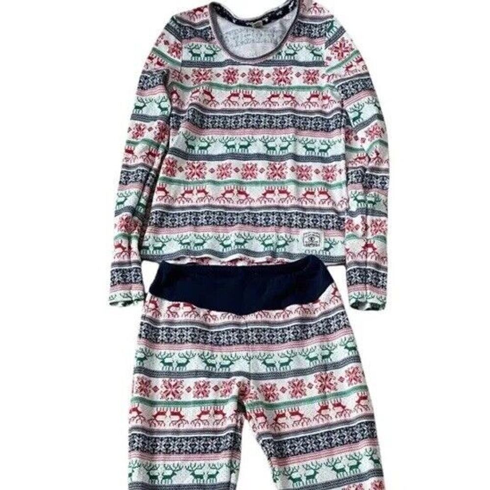 Lucky Brand Christmas Pajamas Women M Thermal top bottom 2 Pc set Fair Isle